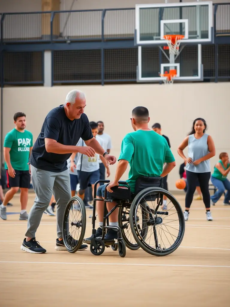 An inclusive basketball clinic organized by VALECHEL BASKET BALL, featuring participants of diverse backgrounds and abilities.