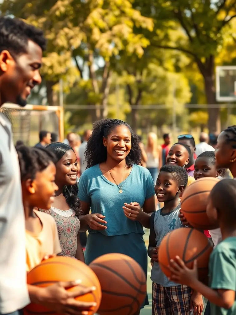 A heartwarming image of VALECHEL BASKET BALL players volunteering at a community event, highlighting their commitment to giving back and making a difference.
