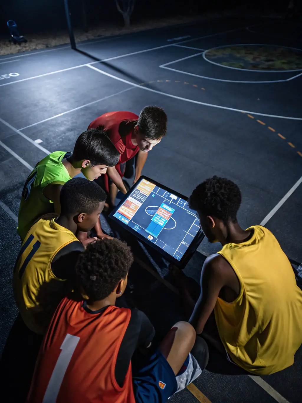 A vibrant image of young basketball players participating in a VALECHEL BASKET BALL training session, focusing on skill development and teamwork.